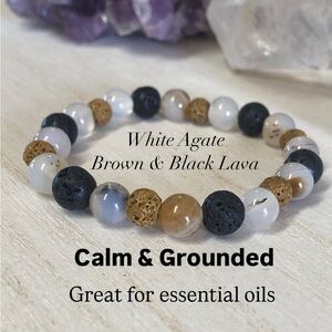 8 mm Agate & Lava Stone stretch Bracelet - Unisex